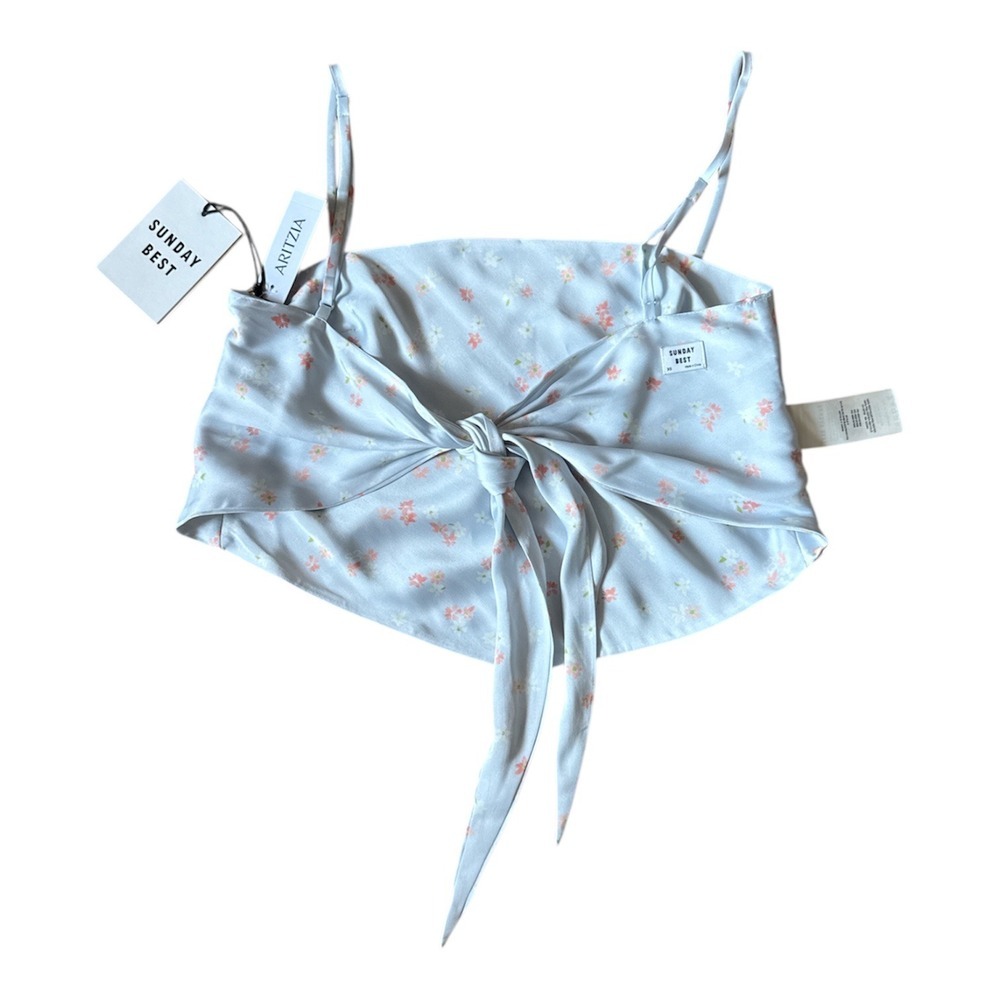 ARITZIA Elektra Camisole Floral Tie Front Crop Top XS Pale Blue